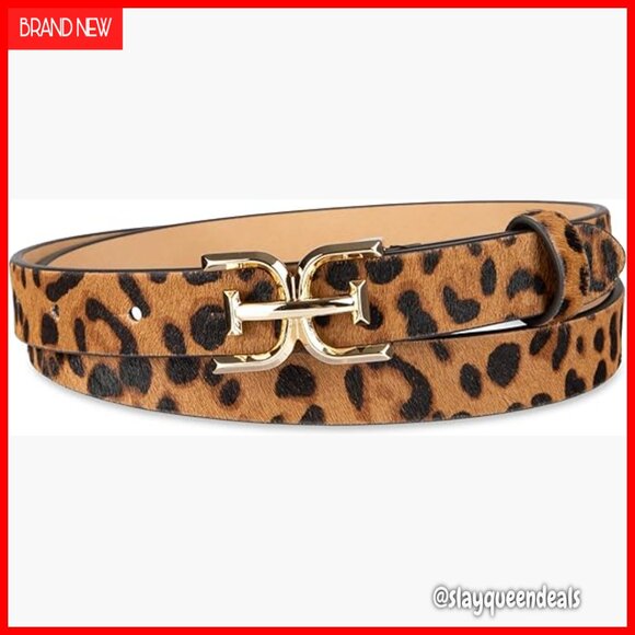 Skinny Leopard Print Belt with Logo Buckle, Adjustable Fit, Sizes S-XL main image 7